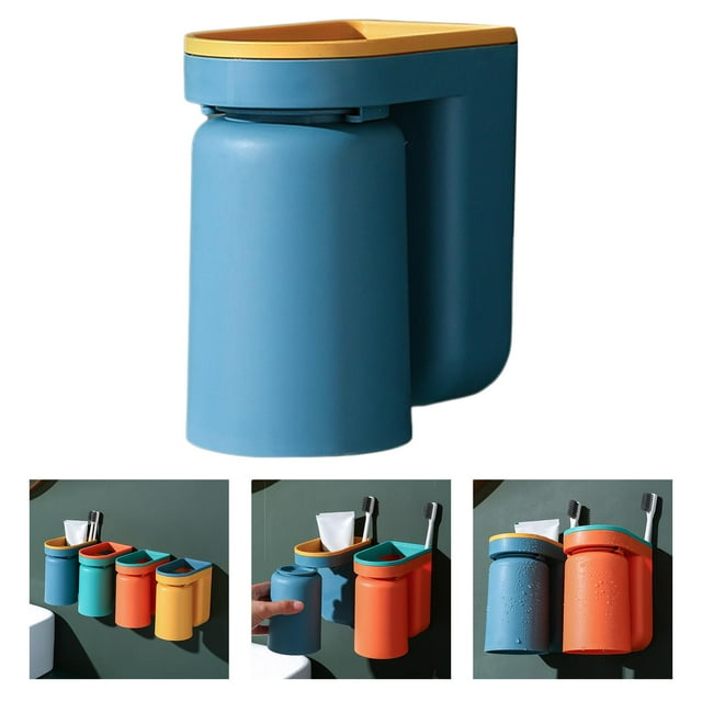 Soporte de Cepillo Macarena Montado en La Pared con Taza de Gárgaras Azul
