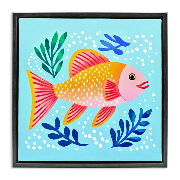 Stupell Industries Whimsical Fish & Seaweed Animals Painting Black Floater Framed Canvas Art Print Wall Art, 18 x 18
