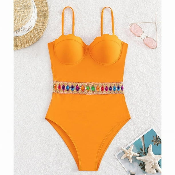Gibobby Trajes de Bano para Mujer Traje de bano para mujer Traje de bano de aguas termales Traje de bano de bikini sexy Traje de bano de playa Bikini de Naranja M