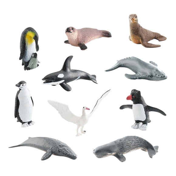 10 juegos de animales del Antártico, accesorios de aprendizaje, juguetes educativos en miniatura para y niñas, decoración para tartas, Hugo estatuilla de animales
