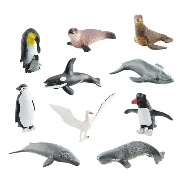 10 juegos de animales del Antártico, accesorios de aprendizaje, juguetes educativos en miniatura para y niñas, decoración para tartas, Hugo estatuilla de animales