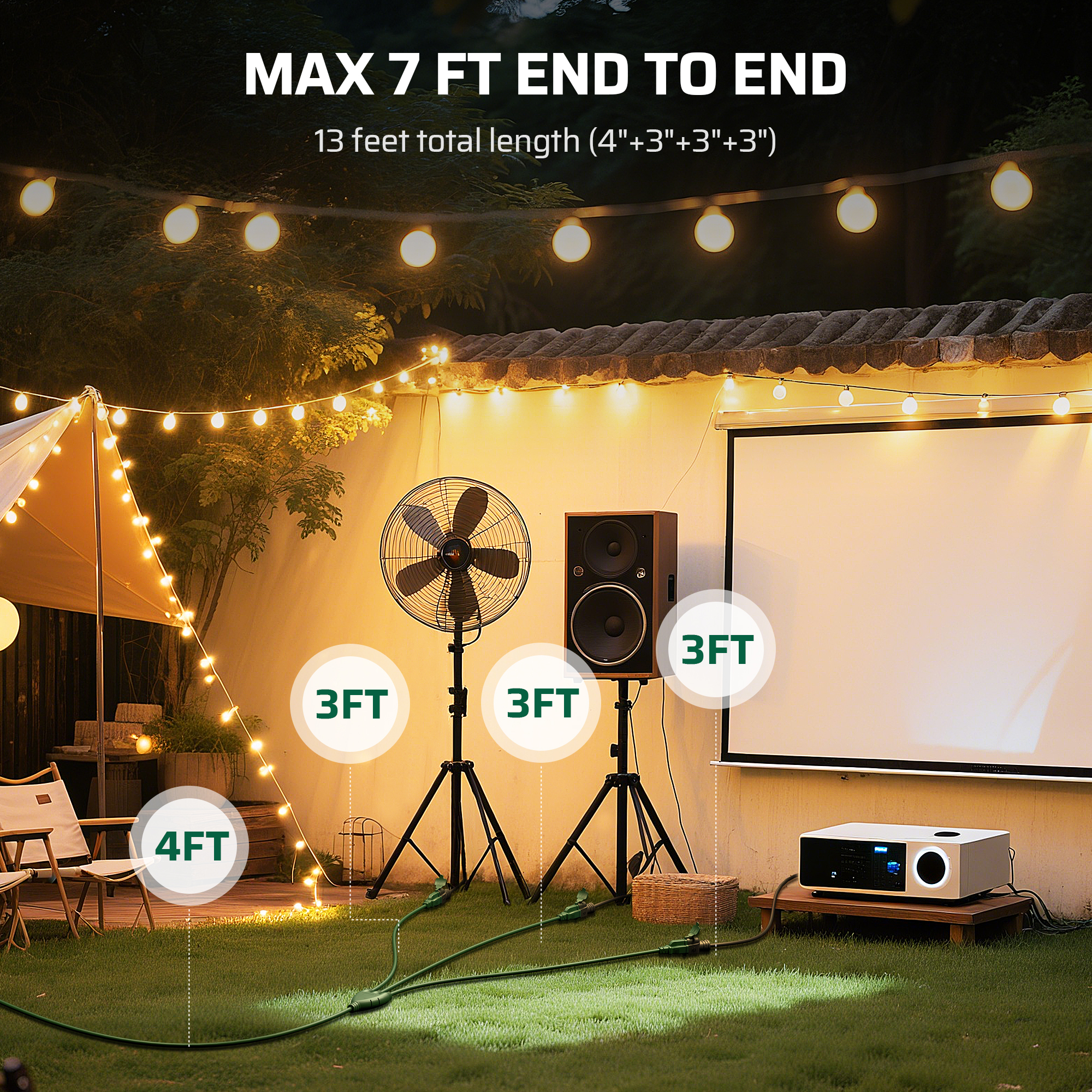 Dewenwils 13 Ft Outdoor Extension Cord 3-Outlet photo 2