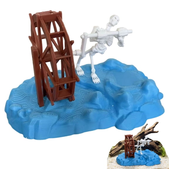 HonestMatter Skeleton Aquarium Bubbler, Moving Fish Tank Ornament with Rotating Wheel, Air Pump Powered Skeleton Decor for Halloween Themed Tanks