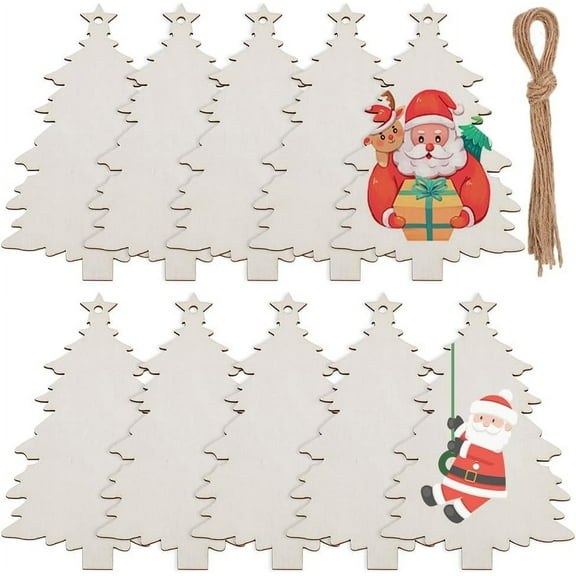 10Pcs 7X 4.3 Inch Christmas Tree Wooden Cutouts Blank Wood Christmas Ornament Craft Unfinished Wood Blanks with Holes for DIY Arts Crafts Painting Home Party Favors Decoration Xmas Supplies