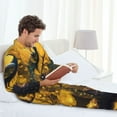 thumbnail image 6 of Lsque Elegant Gold Leaf Peacock Pattern Long Sleeve Pajama Set for Men - Soft 2-Piece Sleepwear and Loungewear Set with Pockets, Comfy Nightwear-Small, 6 of 7