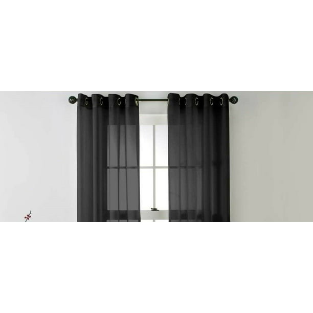 2-PC Set Ruby Black Solid Sheer Panels Faux Silk with Grommets Window ...