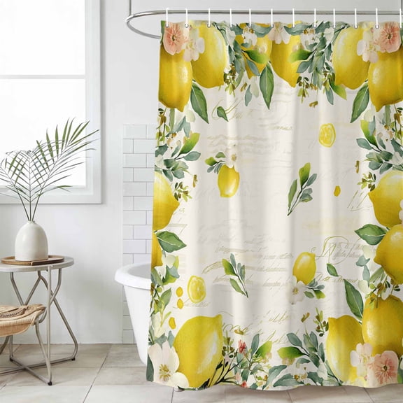 Vintage Lemon Waterproof Fabric Shower Curtain,Summer Fruit Rustic Botanical Floral Waterproof Fabric Shower Curtain for Bathroom Curtains Bathtubs Hotel Shower Curtains with 12 Hooks Stall 54x78in