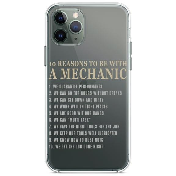 DistinctInk Clear Shockproof Hybrid Case for iPhone 13 (6.1" Screen) - TPU Bumper Acrylic Back Tempered Glass Screen Protector - 10 Reasons to Be With a Mechanic