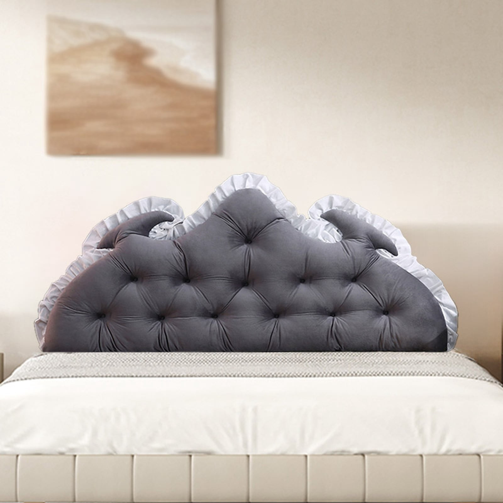 Large Headboard Pillow for Bed Backrest Support - Soft Reading Pillow with Removable Cover, Lace Trim, Positioning Cushion for Sitting in Bed, Sofa, Daybed - 47.2"x21.6"