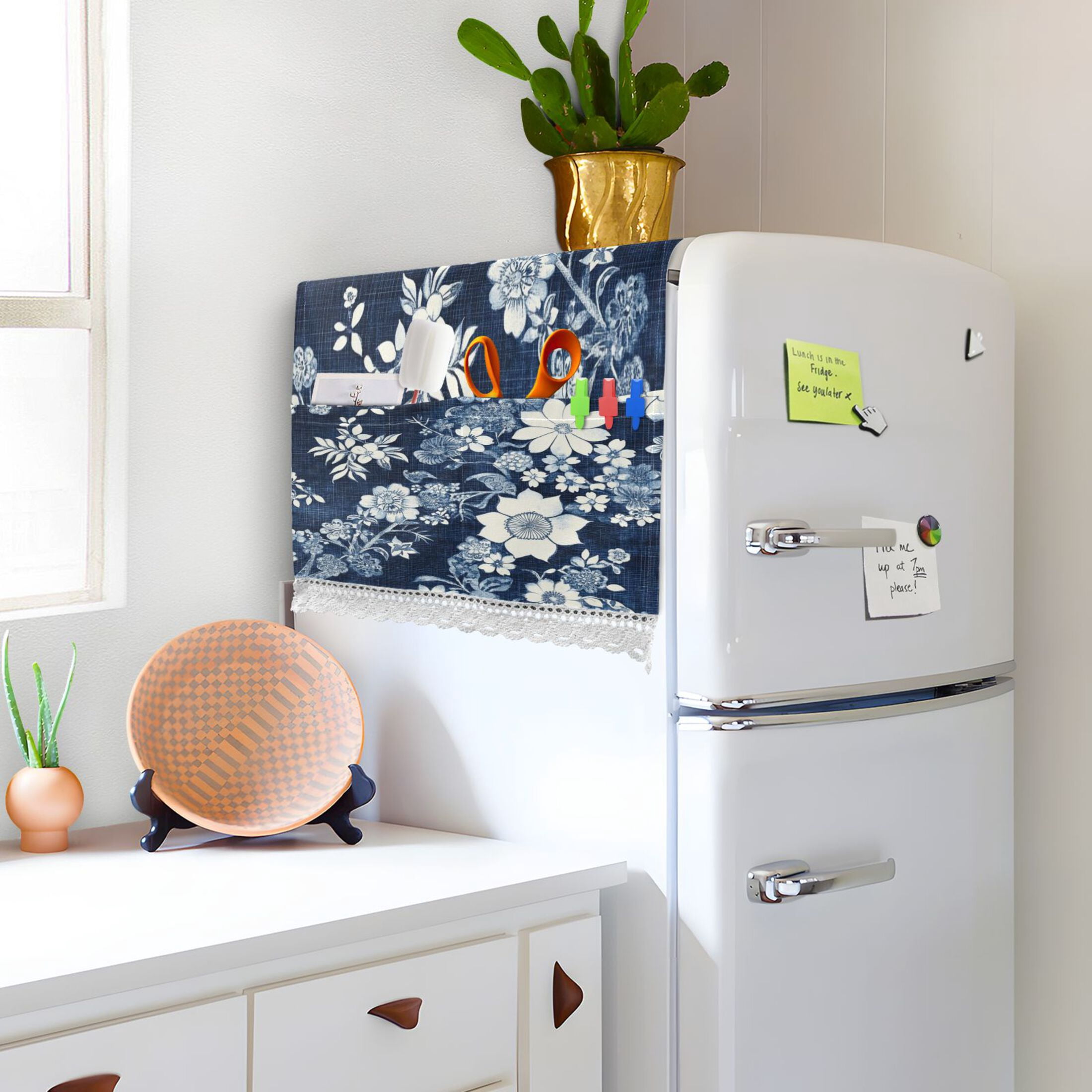 WOBOGO White Vintage Flower in Indigo Blue Washing Machine Cloth Dryer Refrigerator Top Cover Protective Non-Slip Mat For Kitchen Laundry