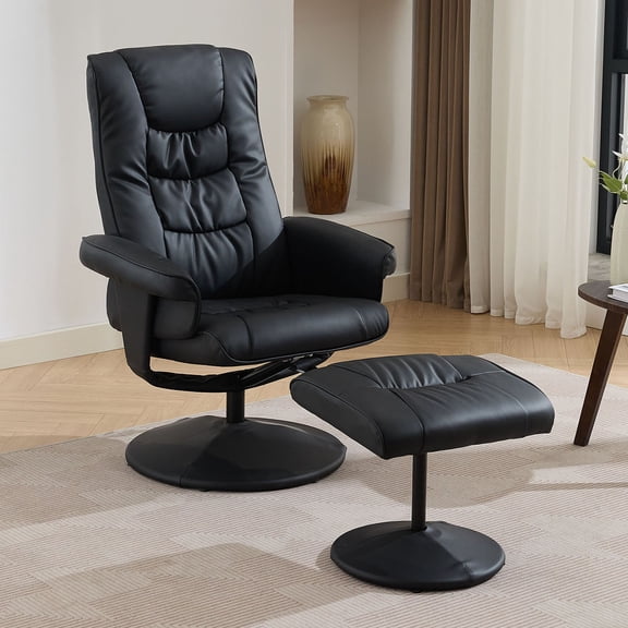 Leather Massage Reclining Chair with Ottoman Set, 360° Swivel Design and Seat Heating for Home or Office Comfort