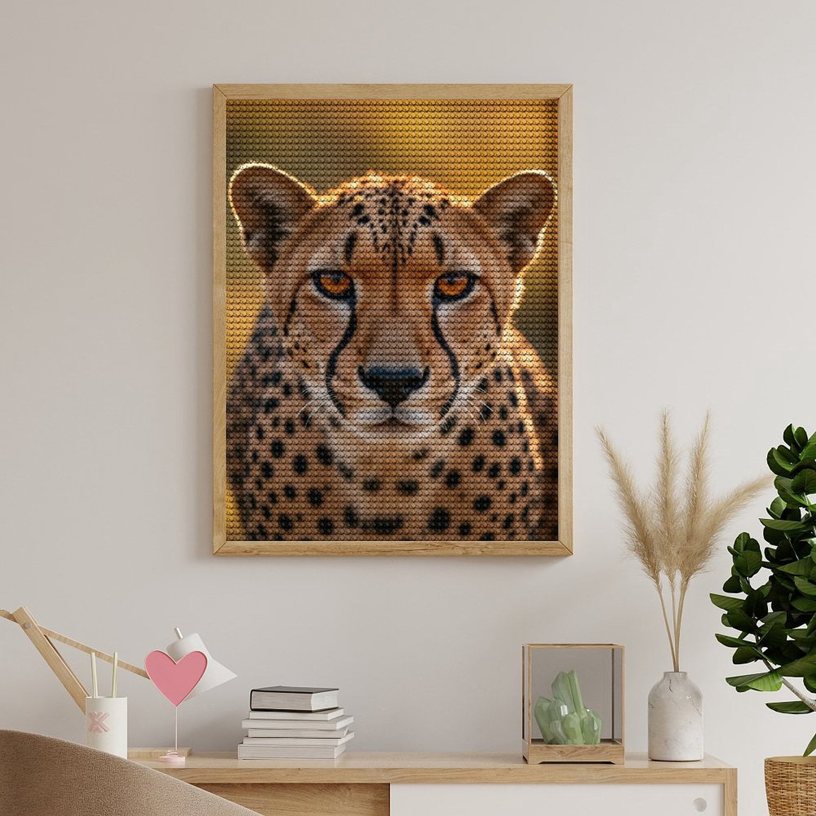 Diamond Art Kits for Adults, Cheetah Face Closeup Amber Eyes 5D Diamond Painting Kits for Adults Beginners, DIY Full Drill Diamond Painting, Gem Art and Crafts 12x16