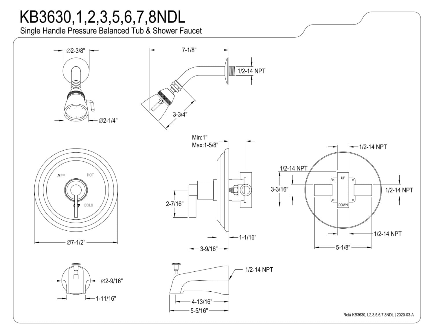 Kingston Brass KB3637NDL NuvoFusion Single-Handle Tub and Shower Faucet, Brushed Brass