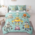 thumbnail image 1 of Cartoon Robot Comforter Set Queen Size 7 Pcs,Colorful Intelligent Machine Graffiti Bedding Set,Cute Equipment Kids Boys Green(Comforter+Fitted+Flat Sheet+2 Pillowcases+2 Throw Pillow Covers), 1 of 1