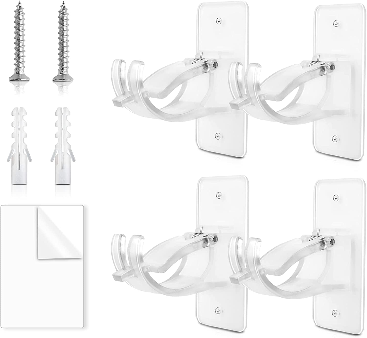 4Pcs No Drill Curtain Rod Brackets Nail Free Adjustable Curtain Rod Hooks and Drillable