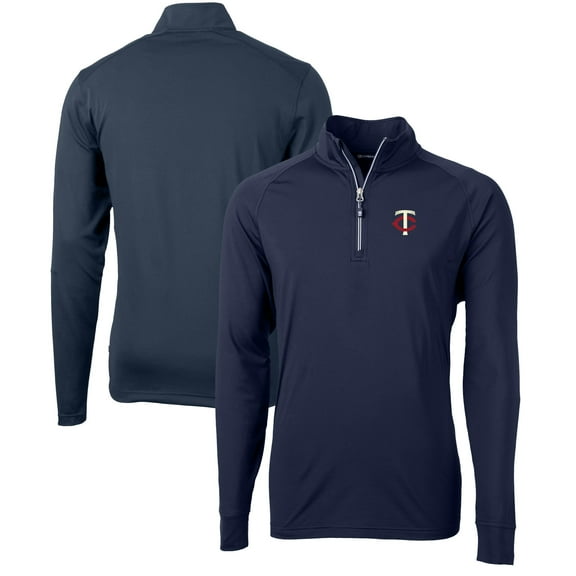 Men's Cutter & Buck Navy Minnesota Twins Adapt Eco Knit Stretch Recycled Quarter-Zip Pullover Top