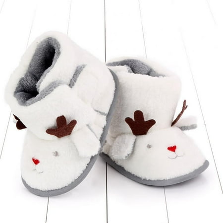 

Infant Fleece Snow Boots Kids Boy Girl Christmas Shoes Cute Reindeer First Walker Toddler Plush Prewalker Fleece Boots 0-18M