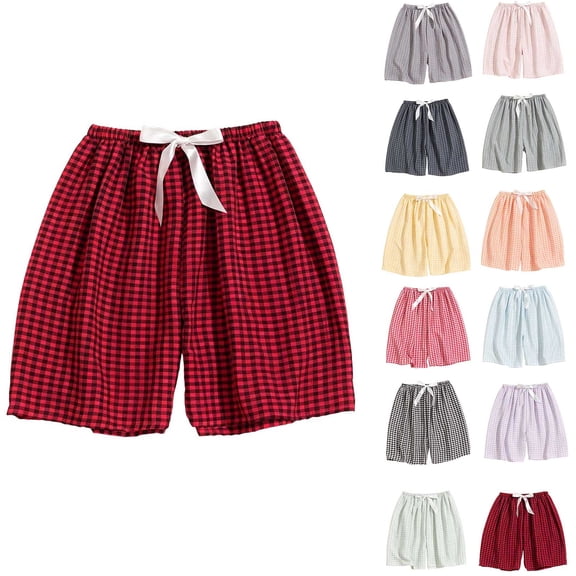 Hilenly Plaid Pajama Shorts Women Elastic Waist Sleep Pj Lounge Comfy Shorts Pajama Bottoms