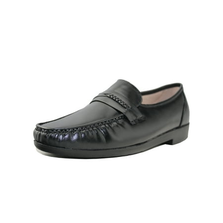 

Mens Moc wide width comfort oxford Leather Shoes Casual Walking Pull On Loafers