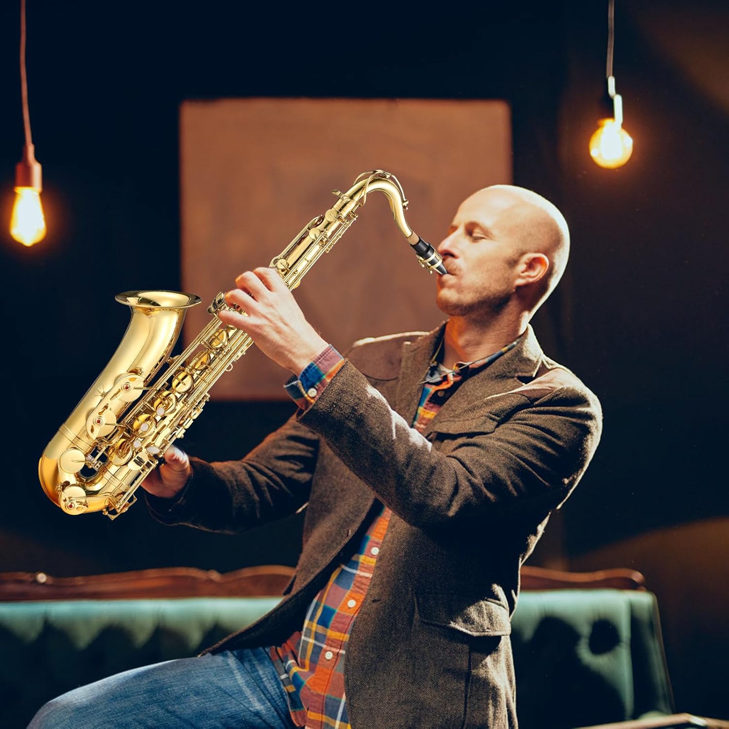 Senfot AS200 B-Flat Tenor Saxophone, Gold Lacquer with Mouthpiece, Reeds, Strap, Case, Cleaning Cloth & Brush, Tenor Sax for Beginners & Professionals