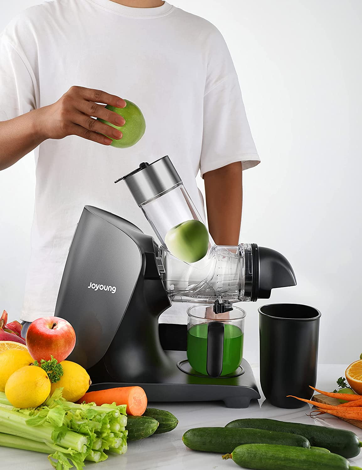 JOYOUNG Juicer Machines with Upgraded Ceramic Auger Masticating Juicer up to 90% Juice Yield Slow Juicer 3 inches Large Feed Chute BPA Free Easy to Clean 