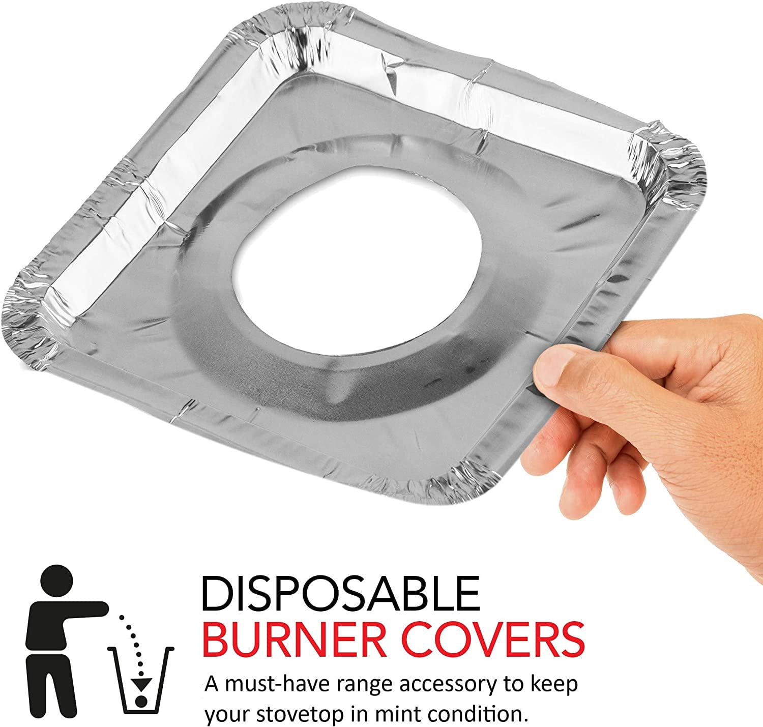 Gas Burner Liners (100 Pack) Disposable Aluminum Foil Square Stove Burner Covers - 8.5 Inch Gas Range Protector Bibs Keep Stove Clean - Foil Liners to Catch Oil, Grease and Food Spills