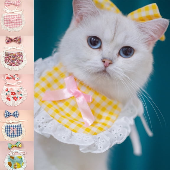 Cat Lace Bandana Bowtie Hairpin Set, Adjustable Pet Collar for Girl Boy Cats Puppy