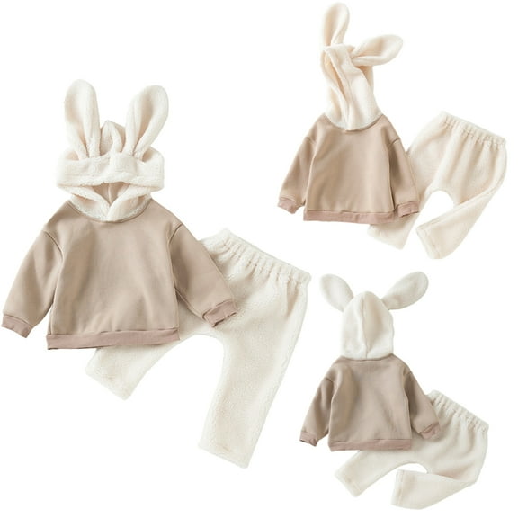 Esaierr Baby Newborn Fall Winte Outfits Sweatshirt Jogger Pants Two Pieces Set Ears Hooded Sweater Tops  Sweatpants Set for 9 - 12 Months Boys Girls