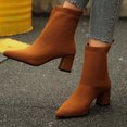 thumbnail image 2 of Brown Women Mid Calf Boots Knitted Material Chunky Heel Comfortable Fit Soft Lining Ideal For Fall Winter, 2 of 8
