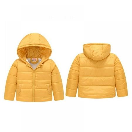 

High Quality! 1-6Y Children Solid Clolor Down Coats for Kids Baby Padded Overcoat Boys Girls Lightweight Puffer Jacket Toddler Zipper Hooded Outerwear (Yellow)