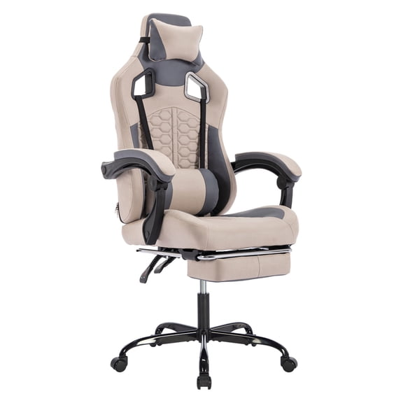 Ergonomic Gaming Chair with Massage Technology Premium PU Leather, Adjustable Lumbar & Headrest Support, 300 lbs Capacity for Office & Gaming (Grey)