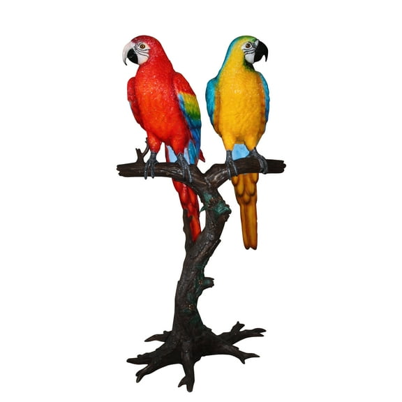 Two Large Parrots on a tree - Bronze Statue - Size: 43"L x 28"W x 67"H.