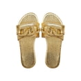 thumbnail image 1 of Sandalias OYOANGLE con cadena dorada con estampado de cocodrilo para mujer, color champán, 1 of 5