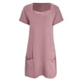 thumbnail image 5 of JIAYUE Women's Dress Short Sleeve Above Knee Casual Vacation Round Neck Solid Color For Travel With Leggings Comfortable Breathable Loose Fit Trendy Female Dresses, 5 of 6