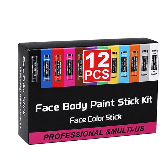 BNNG Face and Body Paint Crayons, XL Face Painting Kit Safe Ultimate Party Pack Including 6-12 Metallic Colors for Birthday Makeup Party Supplies, Festivals, Gifts for Kids Girls Boys