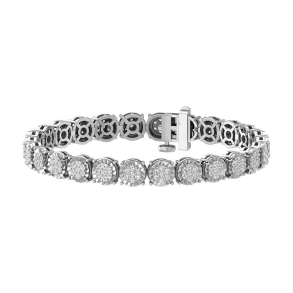 ARAIYA FINE JEWELRY 10K White Gold Round Cluster Diamond Bracelet (2 cttw, I2-I3 Clarity, I-J Color) 7"
