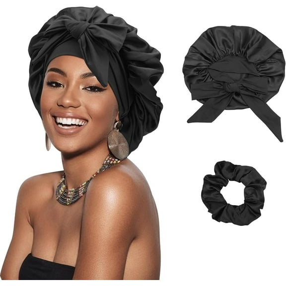YSTDHL Satin Braid Bonnet for Women Silk Bonnet for Sleeping Sleep Cap with Elastic Tie Band Night Cap for Long Curly Hair Locs