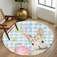 thumbnail image 2 of Round Rugs 7Ft, Blue Easter Round Area Rug Washable Indoor Throw Carpet, Spring Easter Bunny Eggs Floral Buffalo Plaid Large Non Slip Circle Rug for Dining Room Playroom Home Decor Aesthetic, 2 of 8