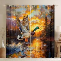jejeloiu Rustic Mallard Blackout Curtains Set of 2 (52x84 Each),Orange Sunset Window Curtains For Girls Boys