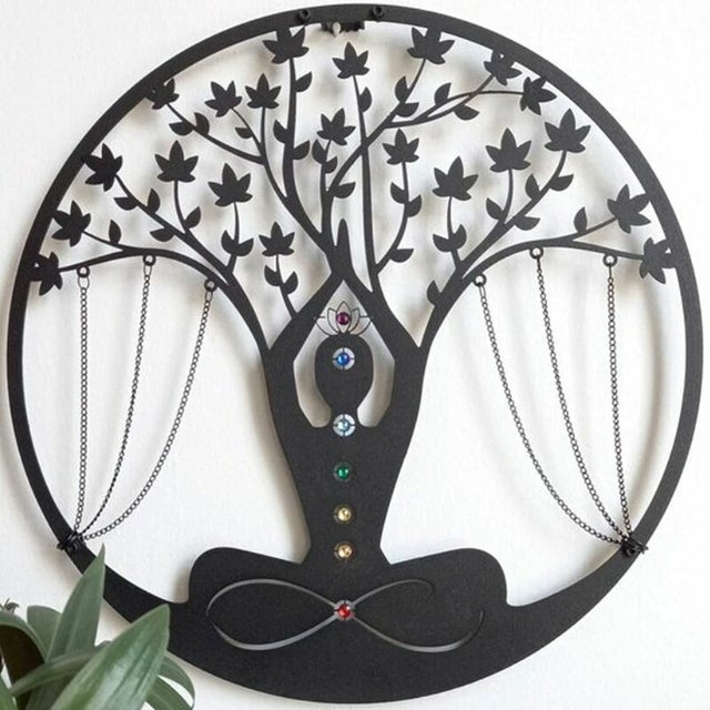 Arte de Pared de meditación Árbol de la vida esquí Metal 13,38 x 13,38 pulgadas