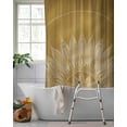 thumbnail image 2 of Split Shower Curtain for Transfer Bench, Brown Boho Fabric Shower Curtains for Bathroom, Middle Century Abstract Floral Ethnic Art Tub Sliding Transfer Bench Waterproof Bath Curtains 72"x72", 2 of 9