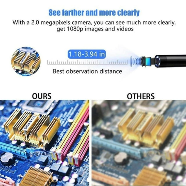 Baohd Portable 8mm Endoscope Camera Waterproof Endosocope Borescope Inspection Sewer Mini Borescope LED Lights Camera for Smartphones PC 10m