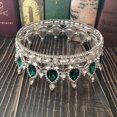 thumbnail image 2 of EeaseMX Elegante corona de novia, tocado de boda, tocado encantador, accesorio para vestido de novia, adorno para el cabello de fiesta para mujer (plata y verde), 2 of 7
