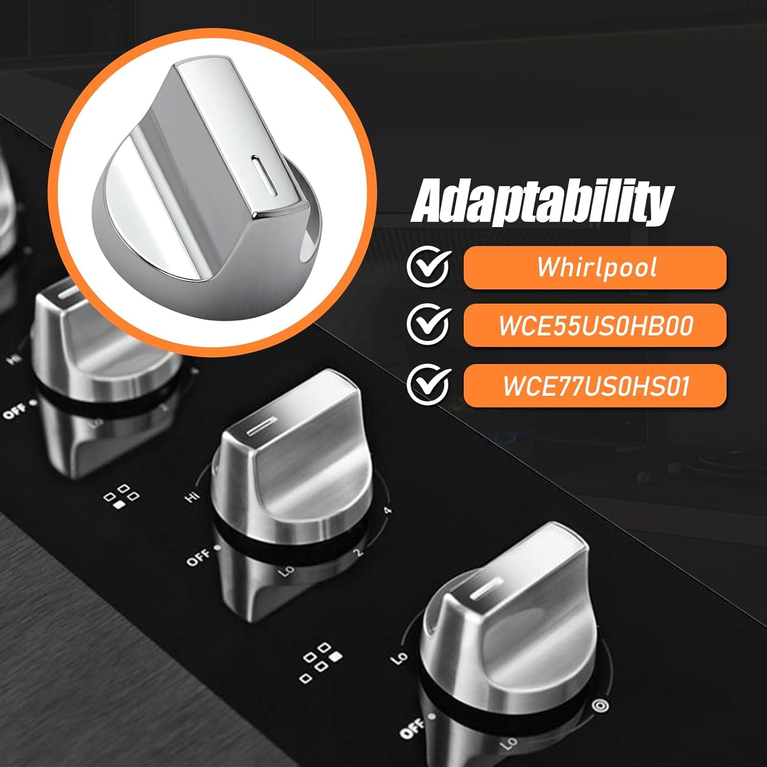 Aniceparthy W11418244 Silver Burner Control Knobs Stove Knobs (4-Pack) Compatible with Whirlpool Gas Ranges WCE55US0HB00 WCE77US0HS01 WCE77US6HB00 Replaces W11130627 W11222054