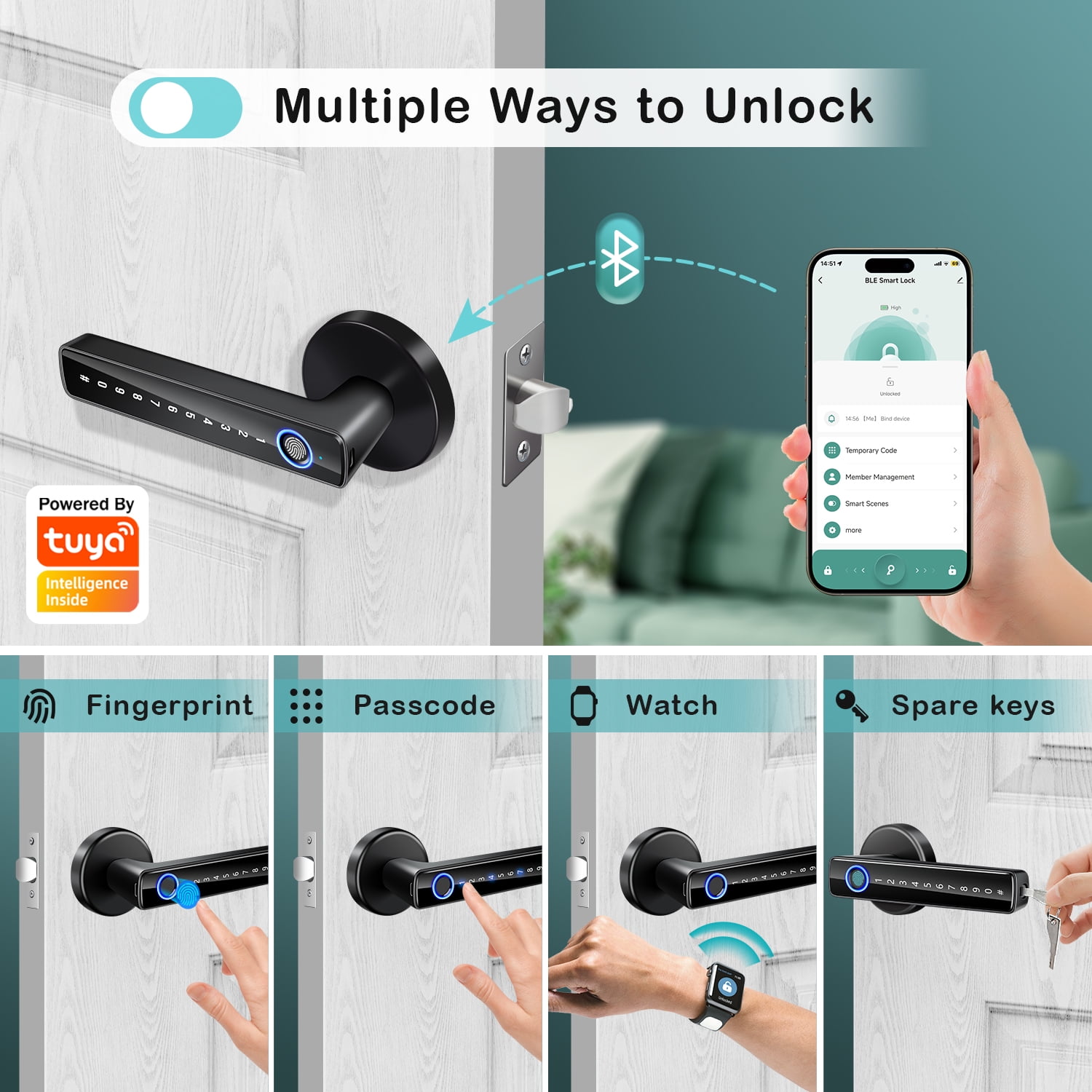 Smart Fingerprint Door Lock, Keyless Entry Front Door Knob,Biometric Door Knob, Code Knob Door Handle Lock with App, Digital Keypad Door Lock for Bedroom, Hotel, Apartment