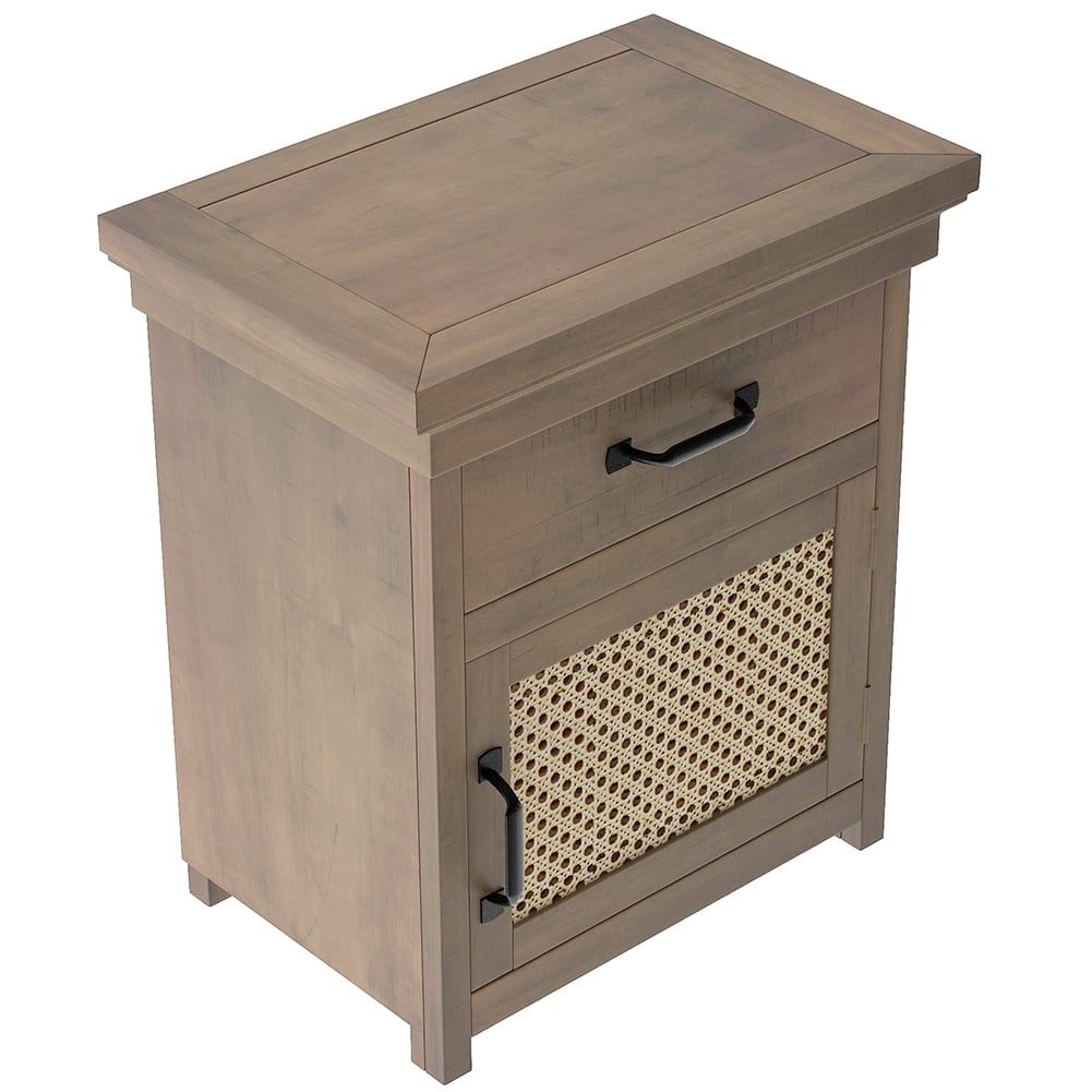 Private Jungle Rustic Nightstand with Drawer and Rattan Design Cabinet,Modern Wooden Bedside Table End Table for Living Room and Bedrooms,Natural Private Jungle Rustic Nightstand with Drawer and Rattan Design Cabinet,Modern Wooden Bedside Table End Table for Living Room and Bedrooms,Natural