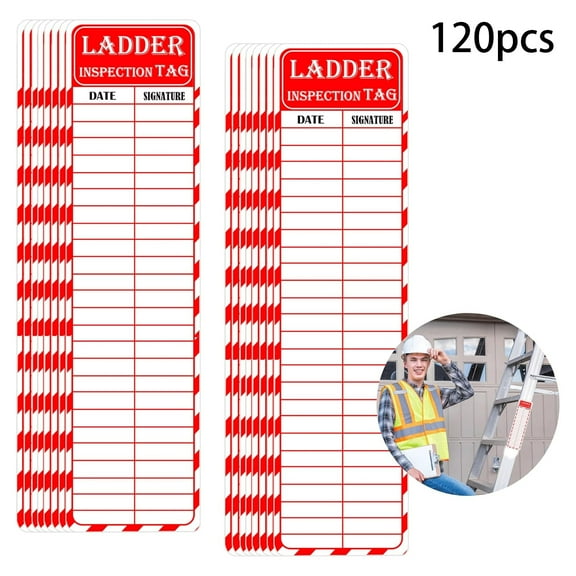 Ladder Inspection Stickers 120 Pcs Self Adhesive Safety Maintenance Labels Safety Inspection Tags Stickers Red Safetys Inspection Tags Sticker for Industrial