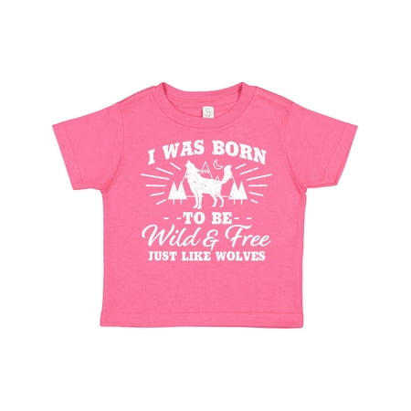 

Inktastic I Was Born to Be Wild and Free with Wolf and Mountains Gift Toddler Boy or Toddler Girl T-Shirt