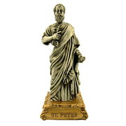 The Michelangelo Liturgical Sculpture Collection Pewter Saint St Peter Figurine Statue on Gold Tone Base, 4 1/2 Inch