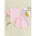 thumbnail image 2 of Bslissey Toddler Little Girls Boys Summer Outfits Contrast Color Short Sleeve T-shirt with Elastic Waist Shorts 2T 3T 4T 5T 6T Kids Casual Shorts Sets for Daily Sports, 2 of 9